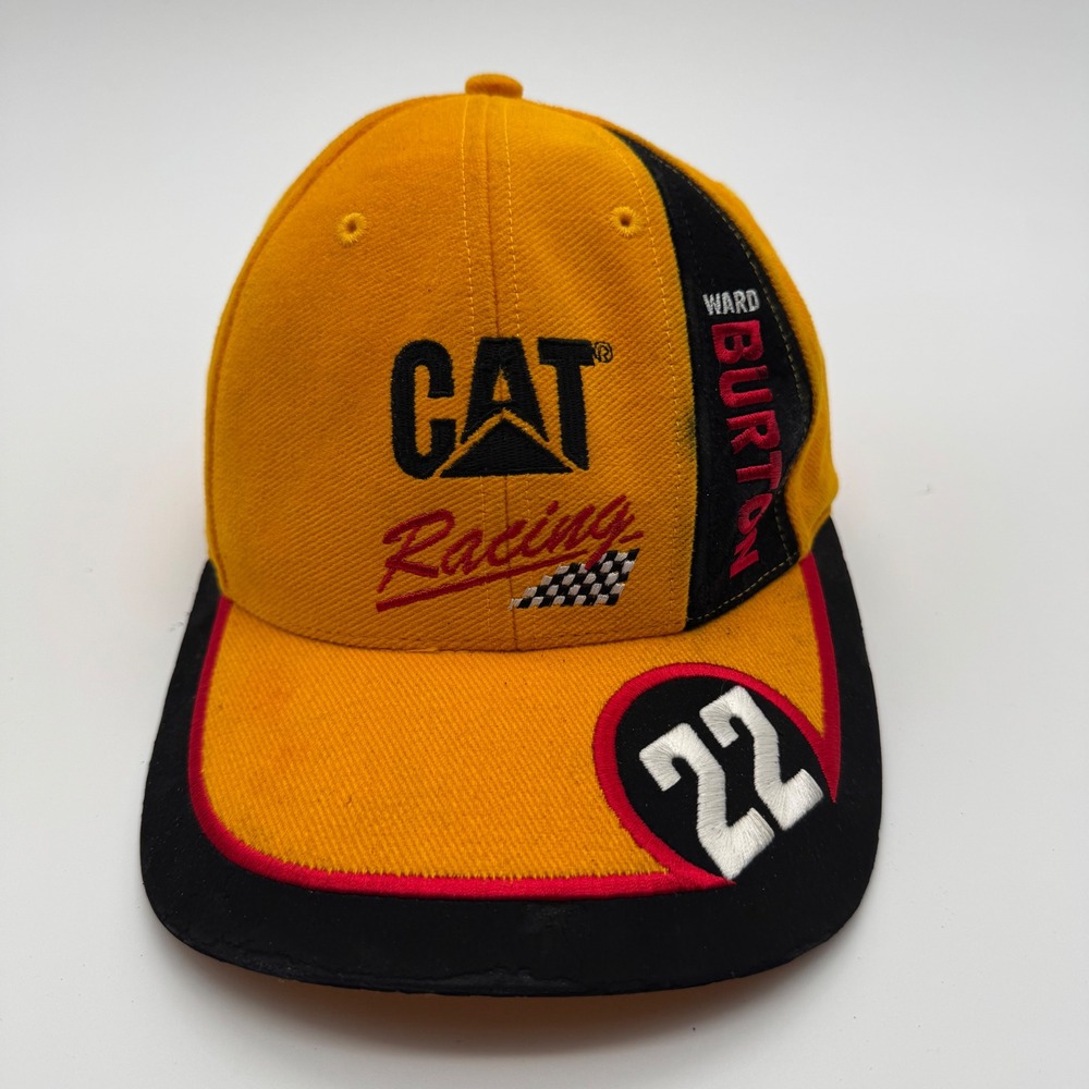 Vintage Ward Burton NASCAR CAT Racing Hat Yellow Black Caterpillar Cap #22 Cyrk